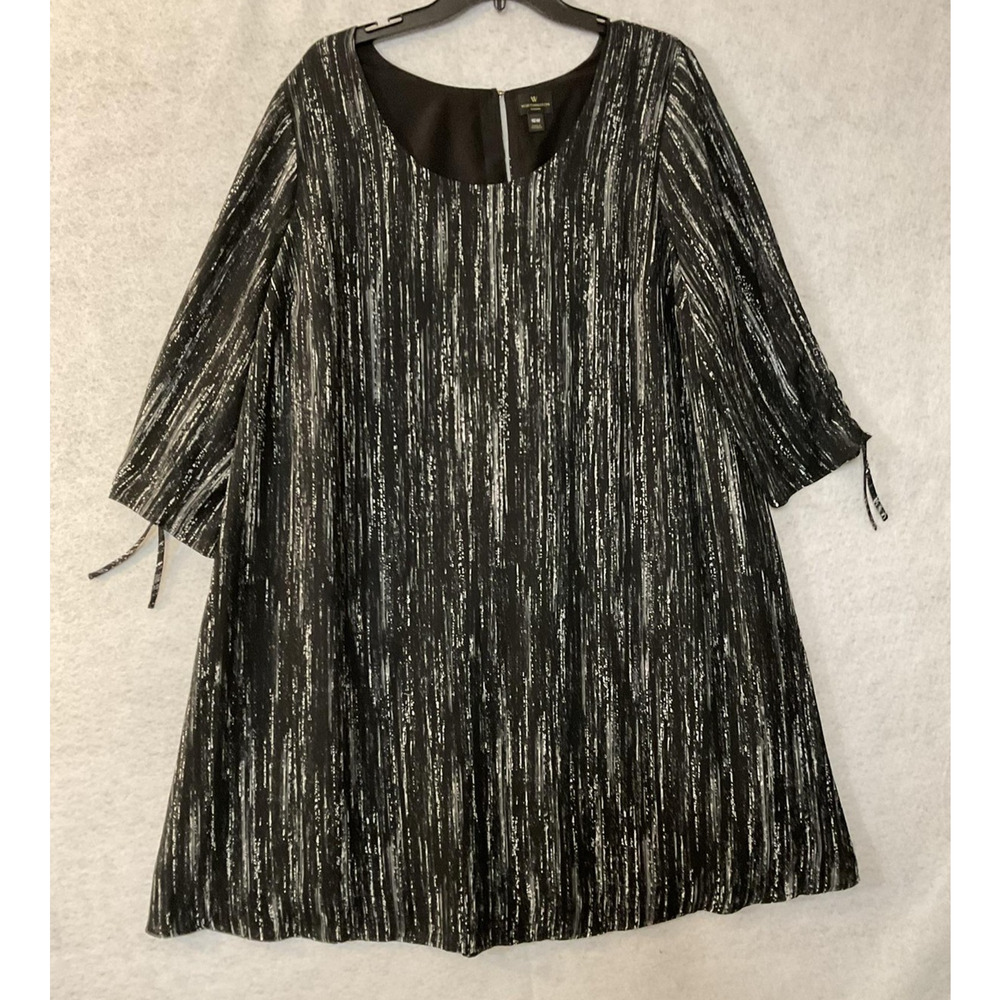 Worthington Blouse Womens 16W Black White Stripe 3/4 Sleeve Tunic Top Scoop Neck